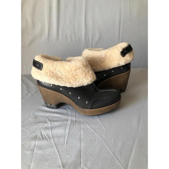 Jambu Leather Boots Holland Womens Black Boho Ankle Bootie Size 6 Faux Fur Cuff - Picture 1 of 15